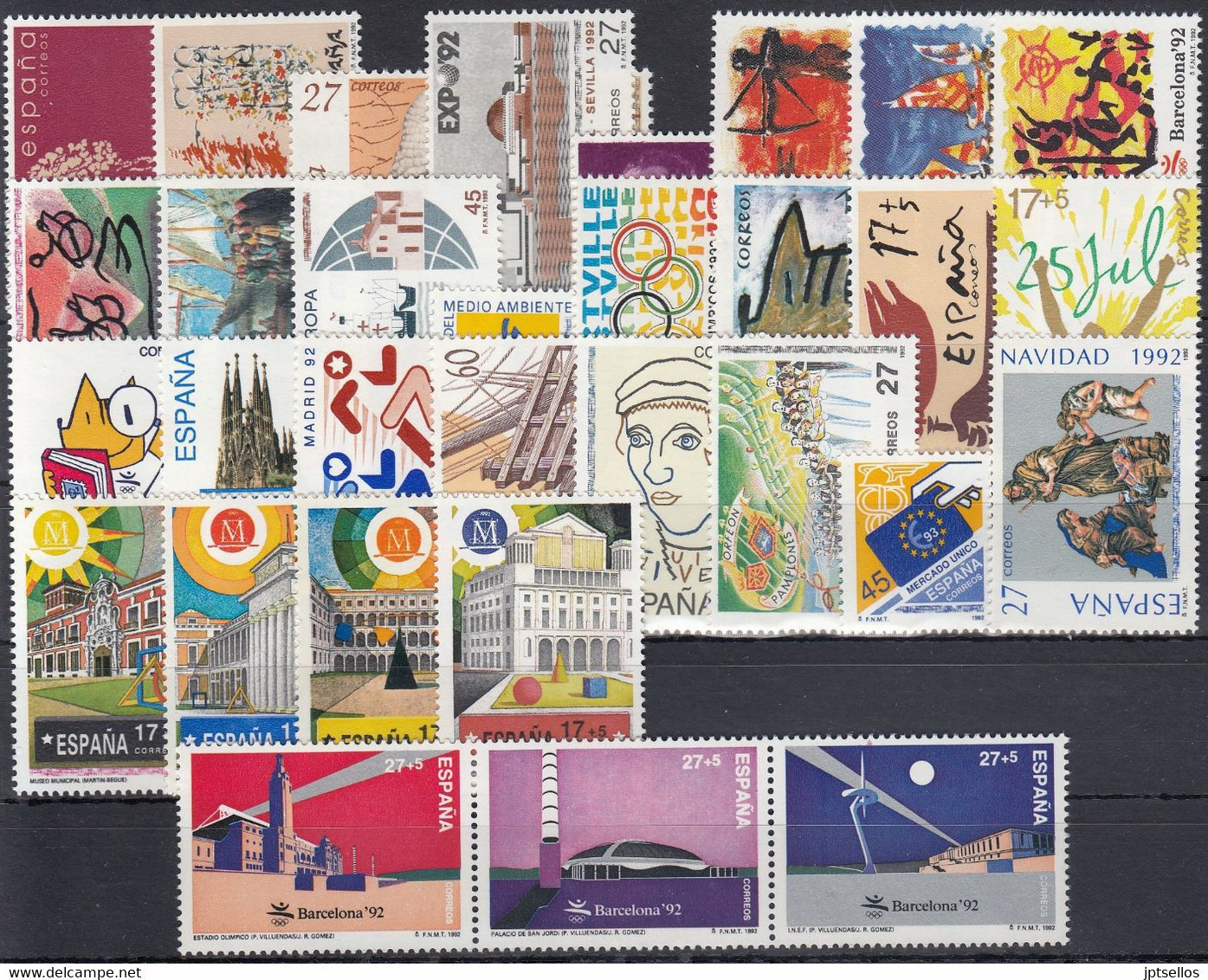 ESPAÑA 1992 Nº 3152/3236 AÑO COMPLETO NUEVO, MNH ** 31 SELLOS + 2MP + 11 HB - Años Completos