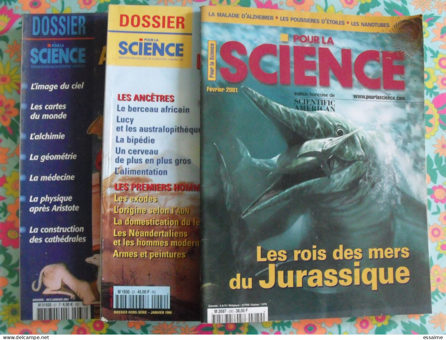 Lot De 3 Revues Dossier Pour La Science 1999-2001. Cités Antiques, Origines De L'humanité, Rois Des Mers Au Jurassique - Science