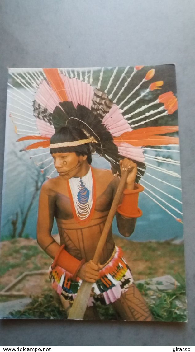 CPSM INDIEN KUDIOENA CHEF KARAJA ILHA DO BANANAL AMERIQUE BRASIL NATIVO AMAZONIE TORSE NU PARURE ETHNIQUE ET CULTURE - America