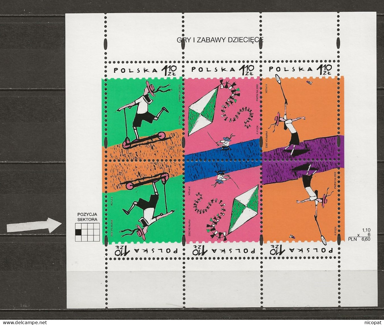 POLAND MNH ** 3740-3742 En Feuille Jeux D'enfants Badminton Cerf Volant Trotinette - Hojas Completas