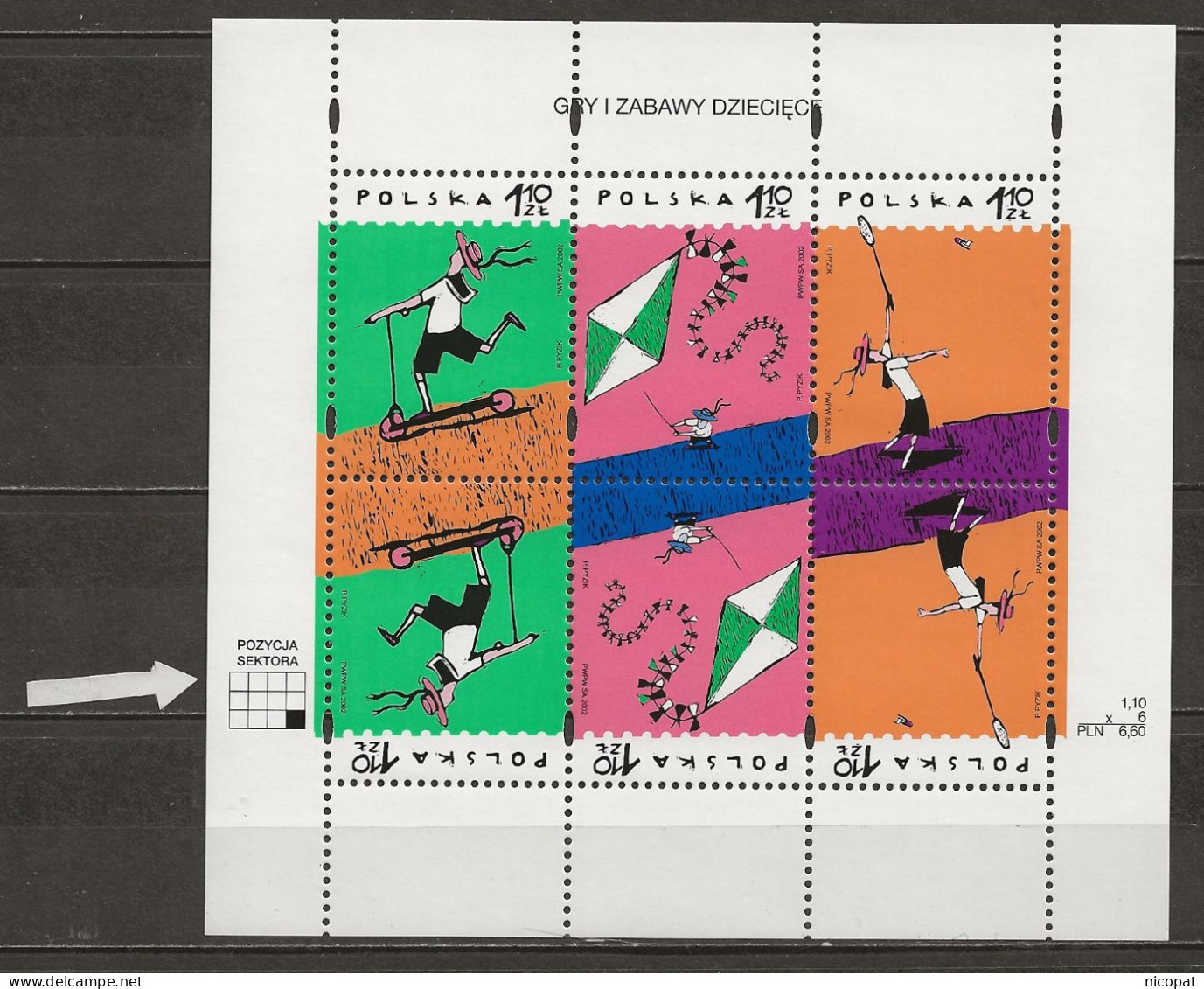 POLAND MNH ** 3740-3742 En Feuille Jeux D'enfants Badminton Cerf Volant Trotinette - Feuilles Complètes