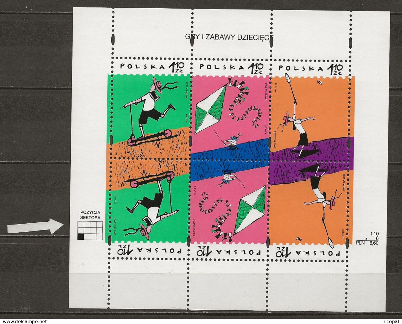 POLAND MNH ** 3740-3742 En Feuille Jeux D'enfants Badminton Cerf Volant Trotinette - Hojas Completas