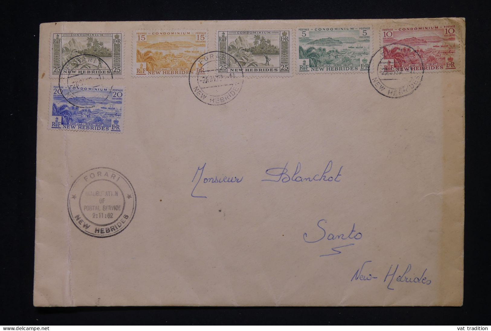 NOUVELLES HEBRIDES - Enveloppe De L'Inauguration Du  Service Postal à Forari En 1962 Pour Santo - L 147132 - Briefe U. Dokumente