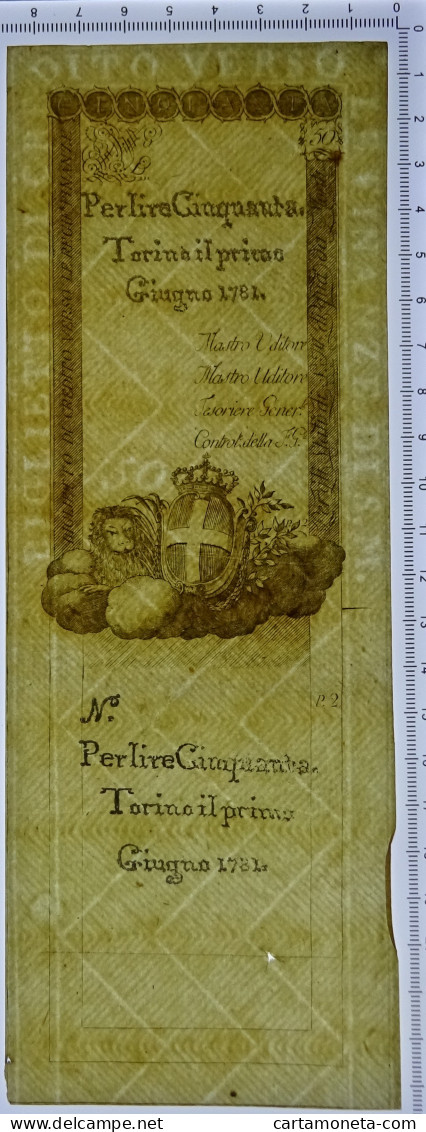 50 LIRE NON EMESSO CON MATRICE REGIE FINANZE TORINO R DI SARDEGNA 01/06/1781 SUP - Autres & Non Classés