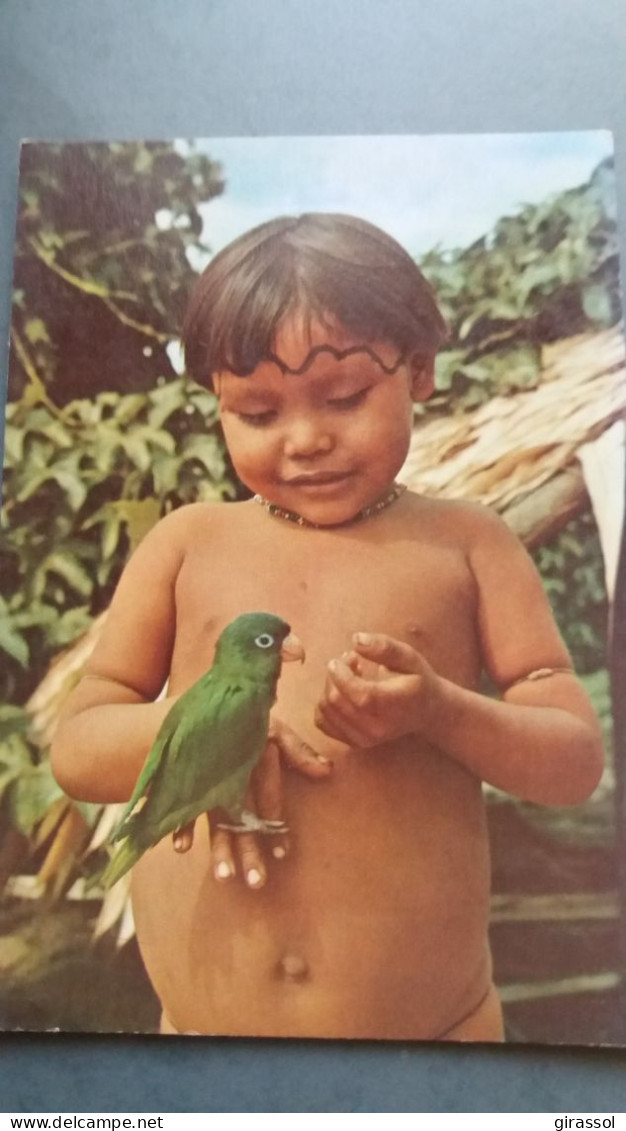 CPSM INDIEN ENFANT OISEAU PERROQUET UAIKA TRIBU PUKIMABUETERI AMERIQUE BRASIL BRESIL NATIVO AMAZONIE  ETHNIQUE CULTURE - America