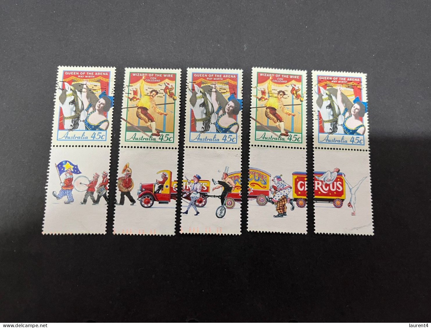 14-9-2023 (stamp) Australia Selection Of 5 Used CIRCUS Tag Stamps - Used Stamps