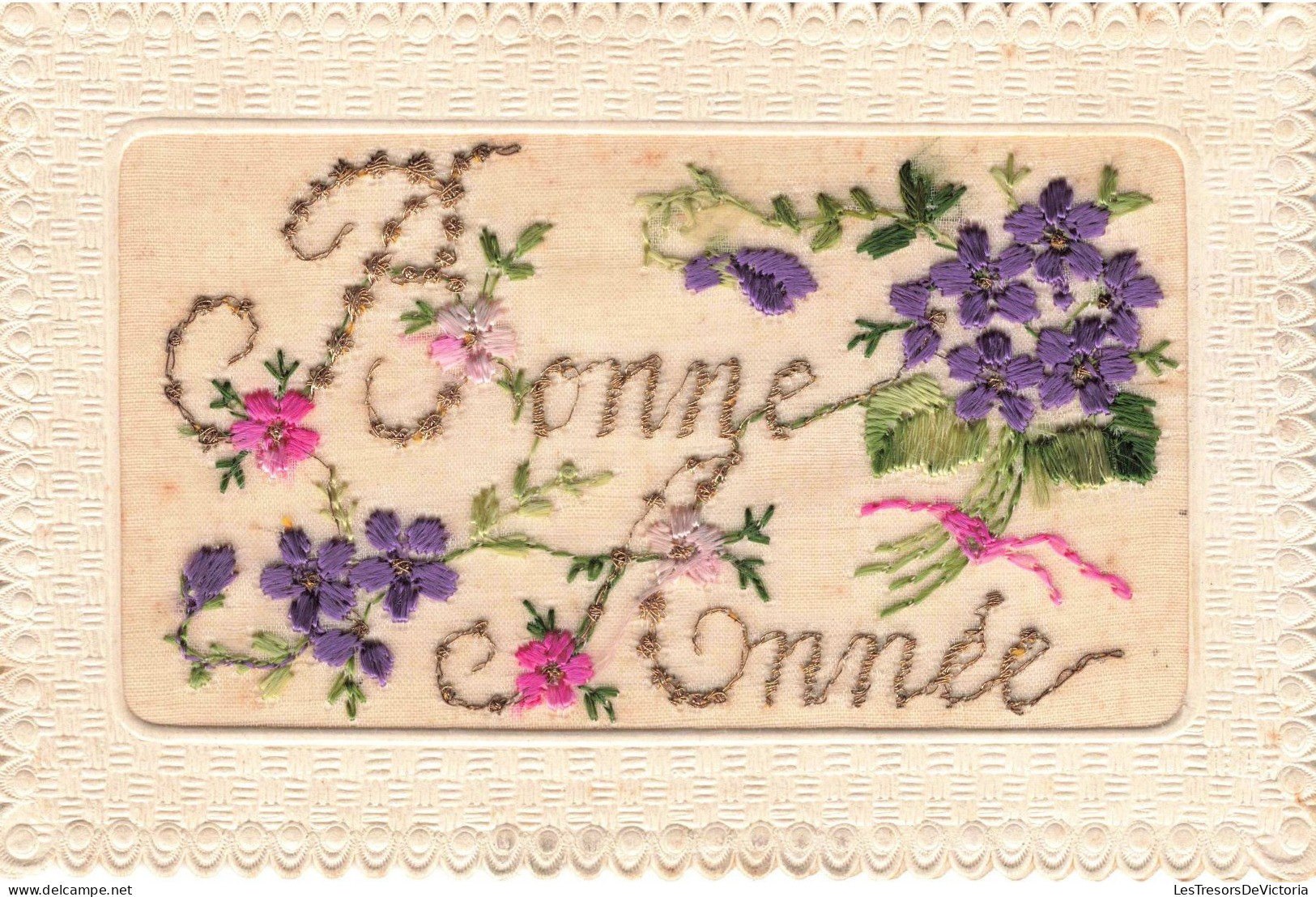 FANTAISIE - Carte Brodée - Bonne Année - Carte Postale Ancienne - Embroidered