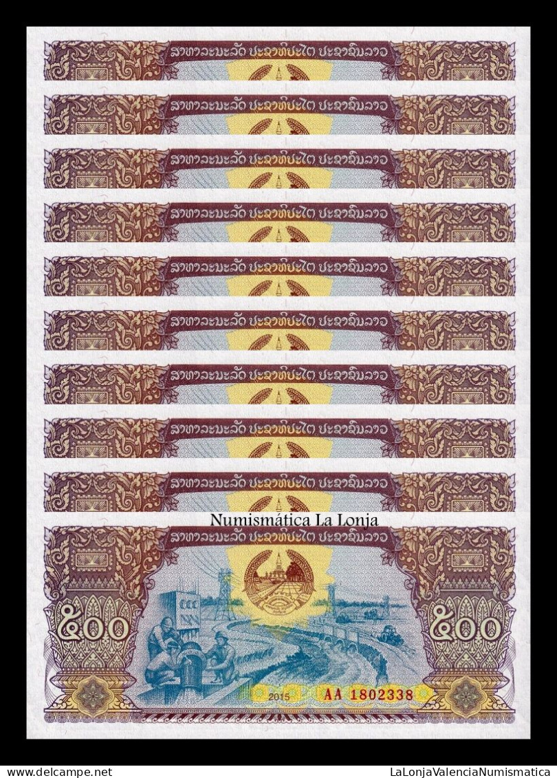 Laos Lao Lot 10 Banknotes 500 Kip 2015 Pick 31b Sc Unc - Laos