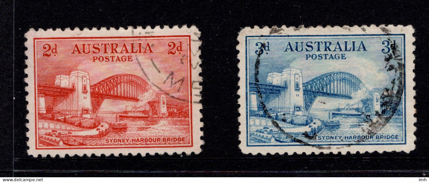 1932 Australia SG 141-142 2d Red & 3d Blue Harbour Bridge, Fine Used Cat. £15.25 - Usati