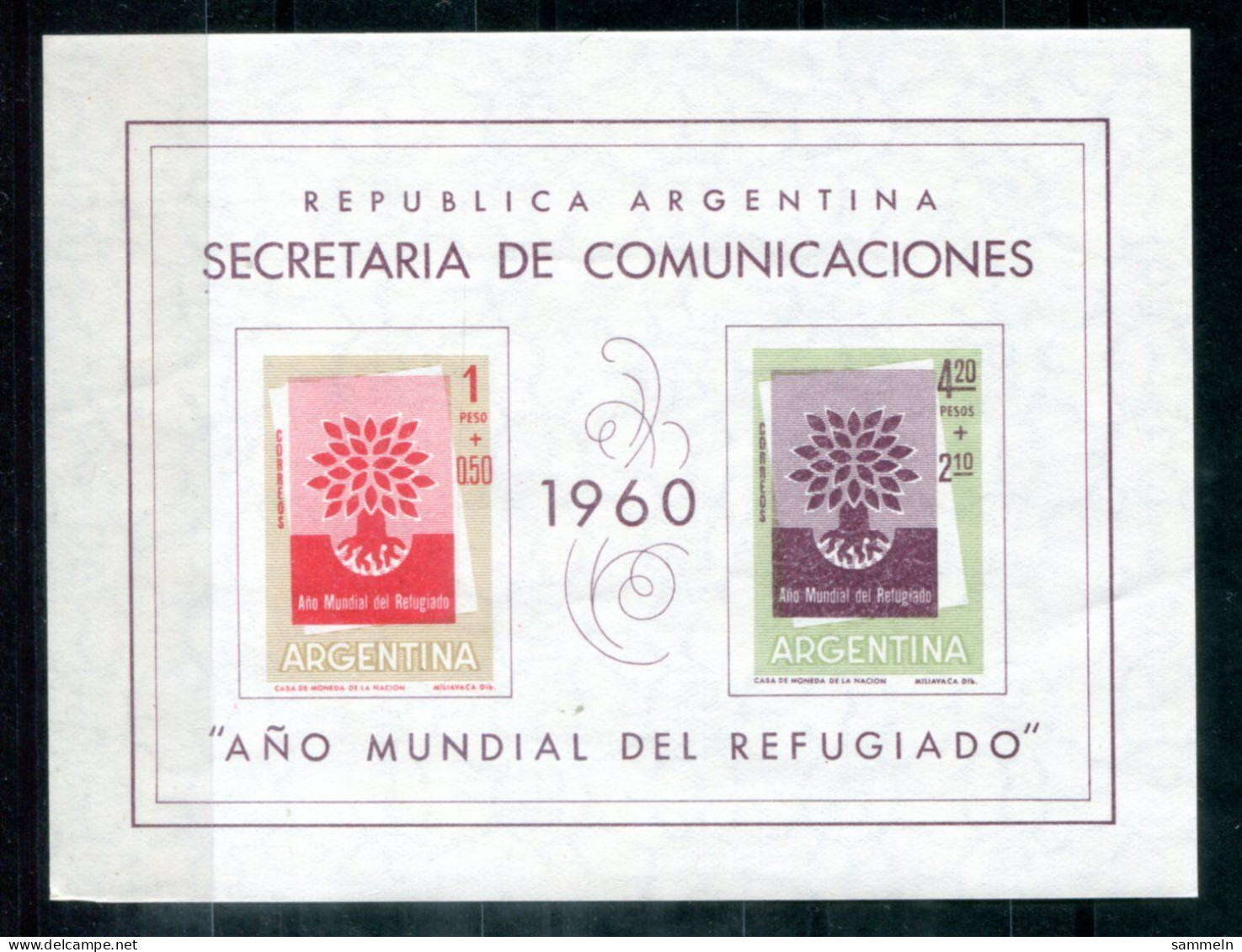 ARGENTINIEN Block 12, Bl.12 Mnh - Flüchtlingsjahr, Year Of Refugees, Année Des Réfugiés - ARGENTINA / ARGENTINE - Hojas Bloque