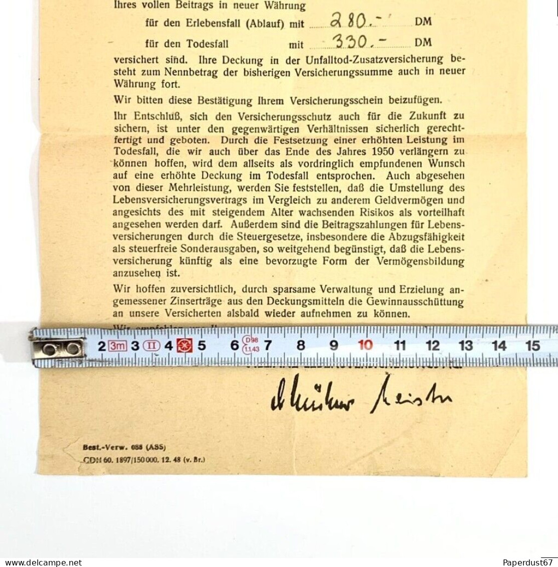 German Life Insurance 1948 Allianz Lebensversicherungs 330 Deutsche Mark