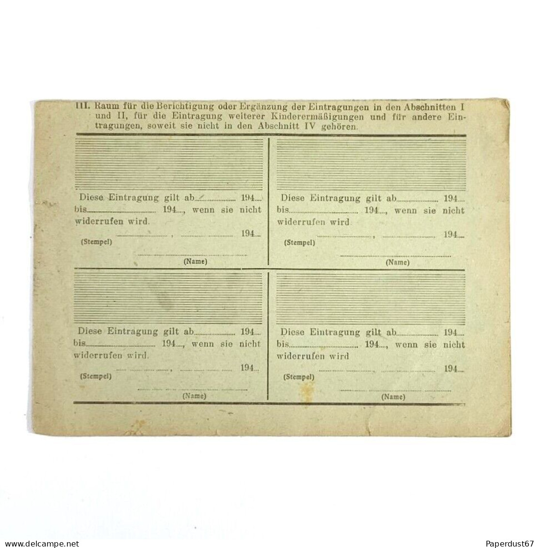 Lohnsteuerkarte 1944/46 Income Tax Card Bocholt Original German Document Document Allemand - 1900 – 1949