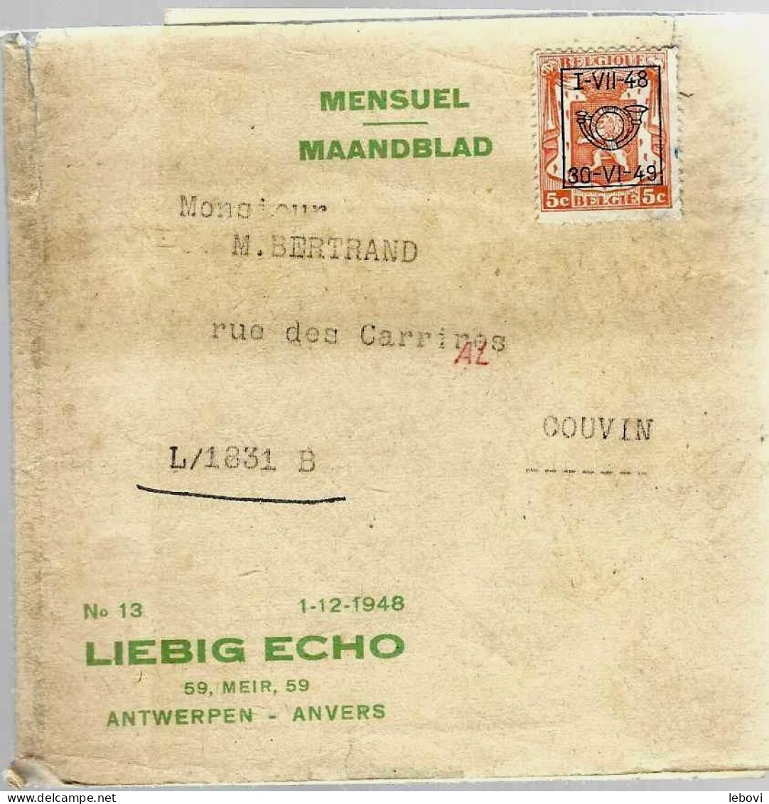 Belgique – Bande Pour Journal Avec Timbre Préoblitéré (I-VII-48/30-VI-49 - Newspaper Bands