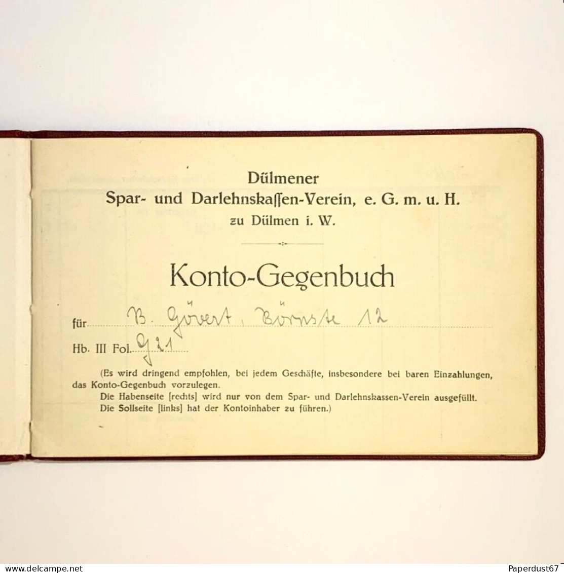 Kontogegenbuch Dulmener Spar Und Darlehnskassen 1942-1953 German Document Document Allemand - 1900 – 1949