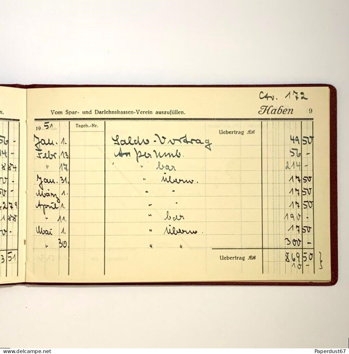 Kontogegenbuch Dulmener Spar Und Darlehnskassen 1942-1953 German Document document allemand