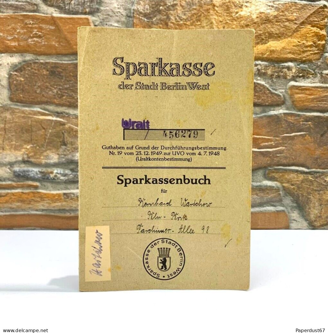 Sparkasse West Berlin Sparkassenbuch 1950-1952 German Savings Book Document Allemand - 1950 - ...