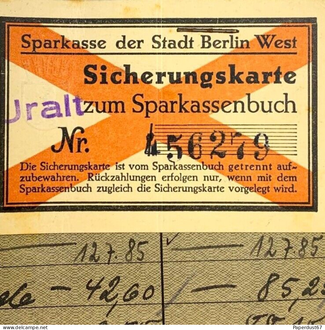 Sparkasse West Berlin Sparkassenbuch 1950-1952 German Savings Book Document Allemand - 1950 - ...