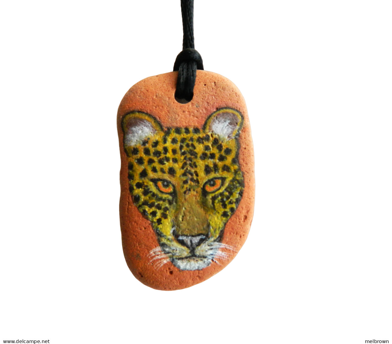 Leopard Hand Painted On A Terracotta Sea-Worn Pendant - Animaux