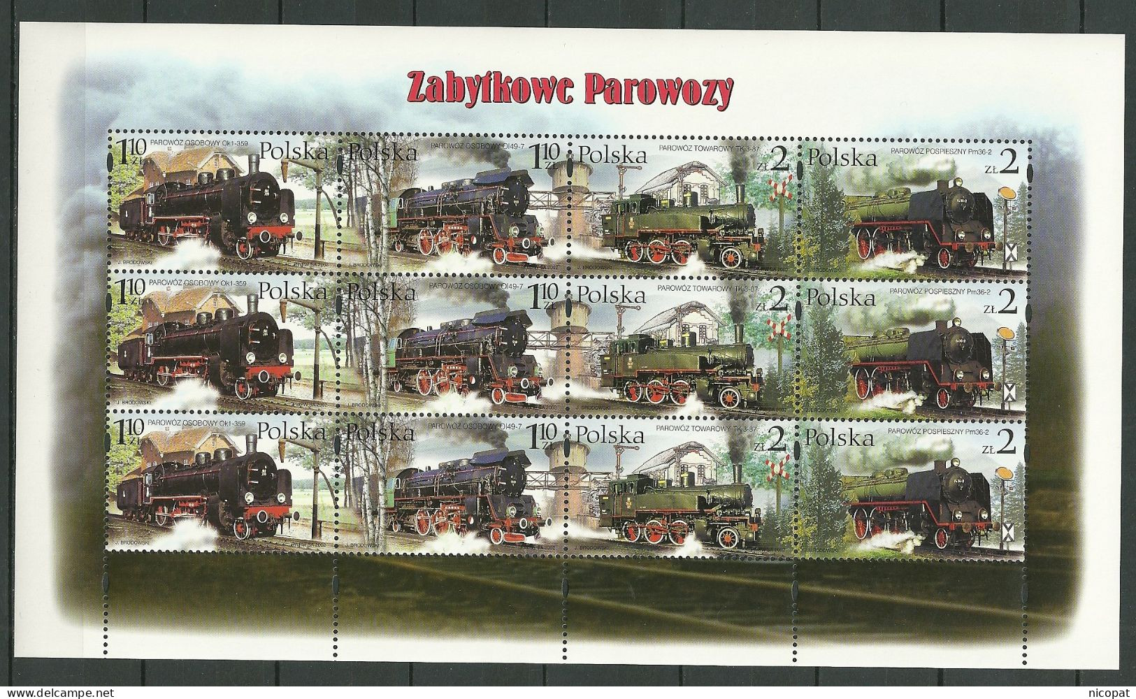 POLAND MNH ** 3760-3763 En Feuille TRAIN. TRAINS LOCOMOTIVE. LOCOMOTIVES à VAPEUR En Feuille - Feuilles Complètes