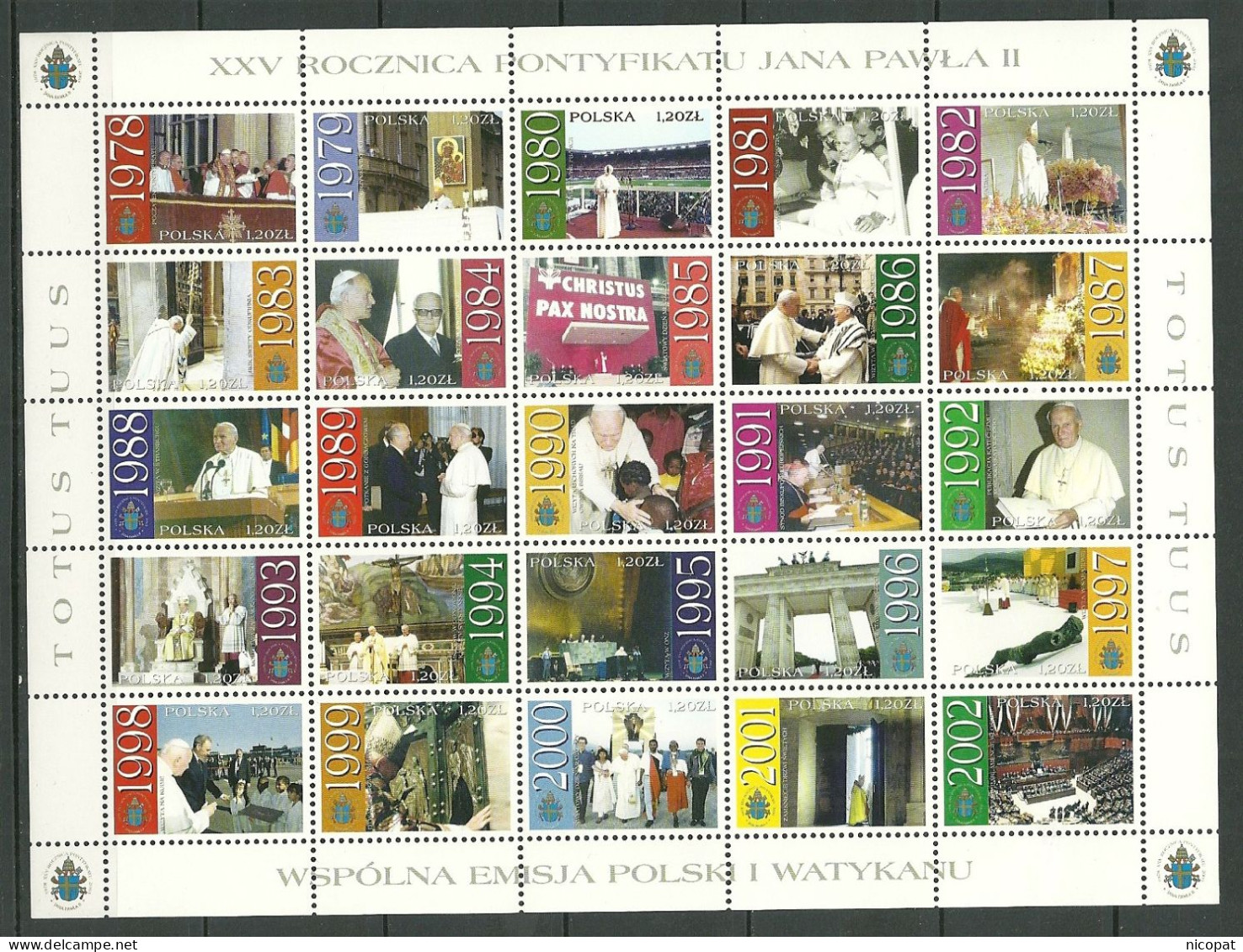 POLAND MNH ** 3770-3794 ANNIVERSAIRE PONTIFICAT JEAN PAUL II. Série Complète En Feuille - Feuilles Complètes