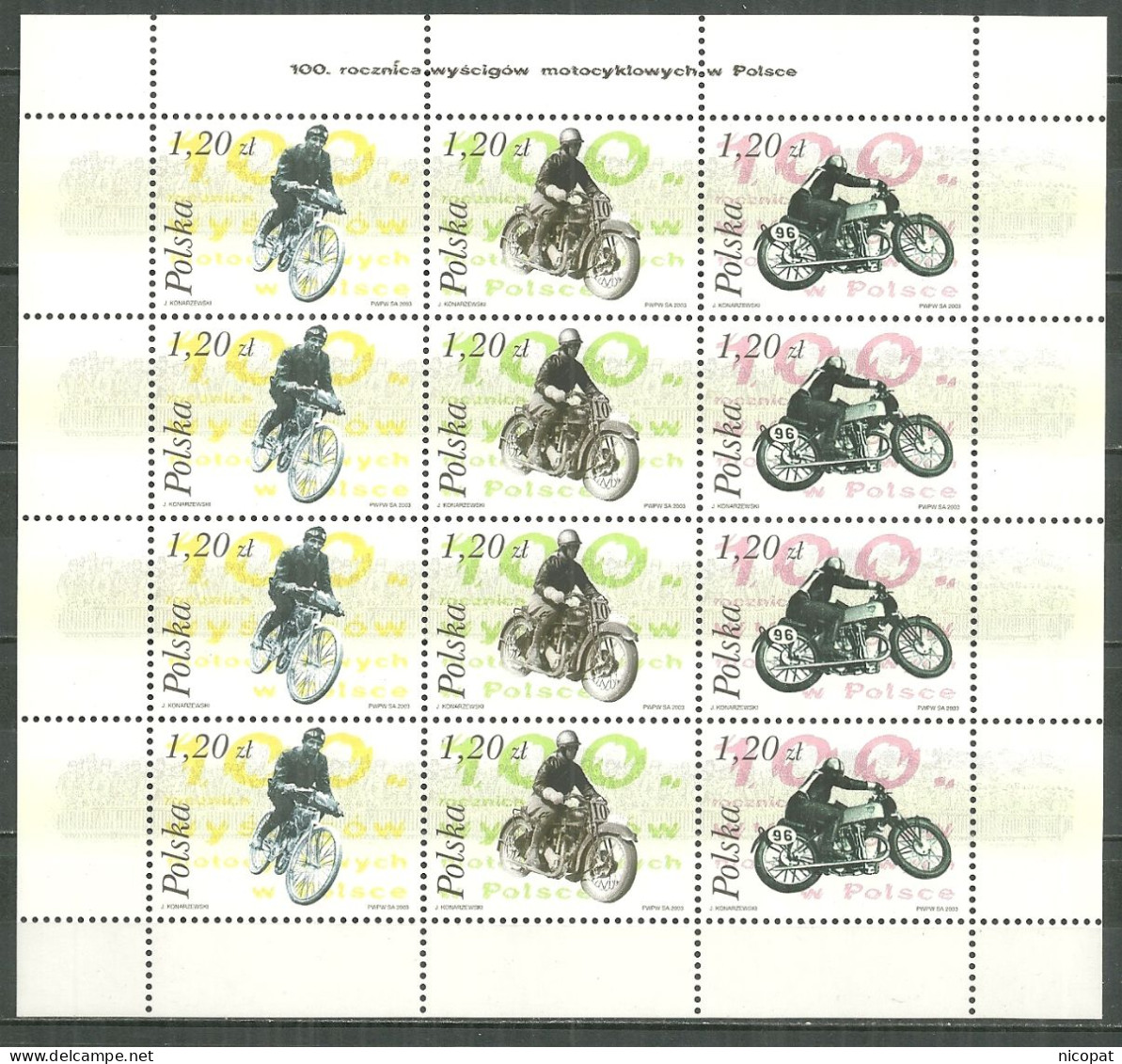 POLAND MNH ** 3824-3826 En Feuille Courses De Motos En Pologne, Motocyclette, Moto Anglaise , Motocycliste - Volledige Vellen