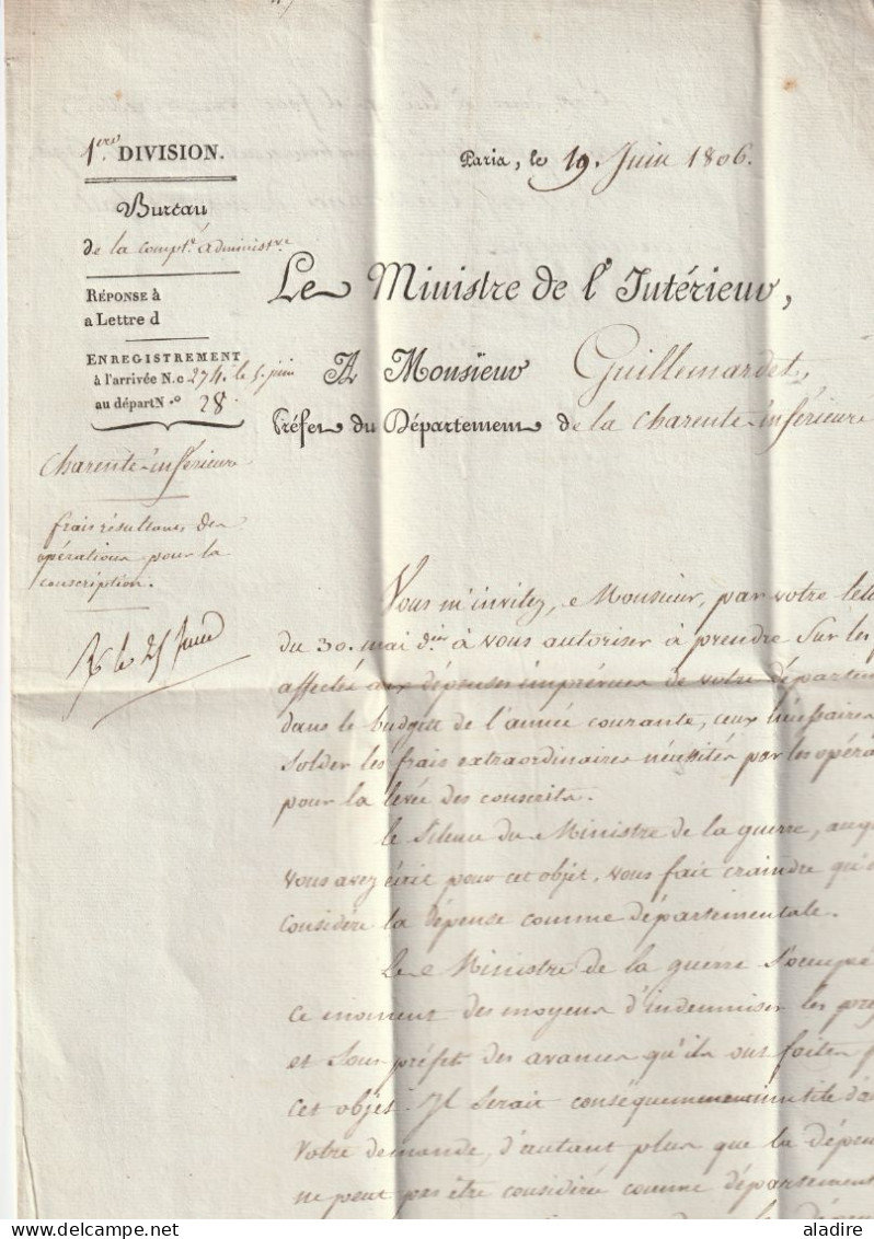 1806 - Lettre Pliée Du Min De L' Intérieur Vers Saintes  - Franchise Postale  - Conscription - 1801-1848: Vorläufer XIX