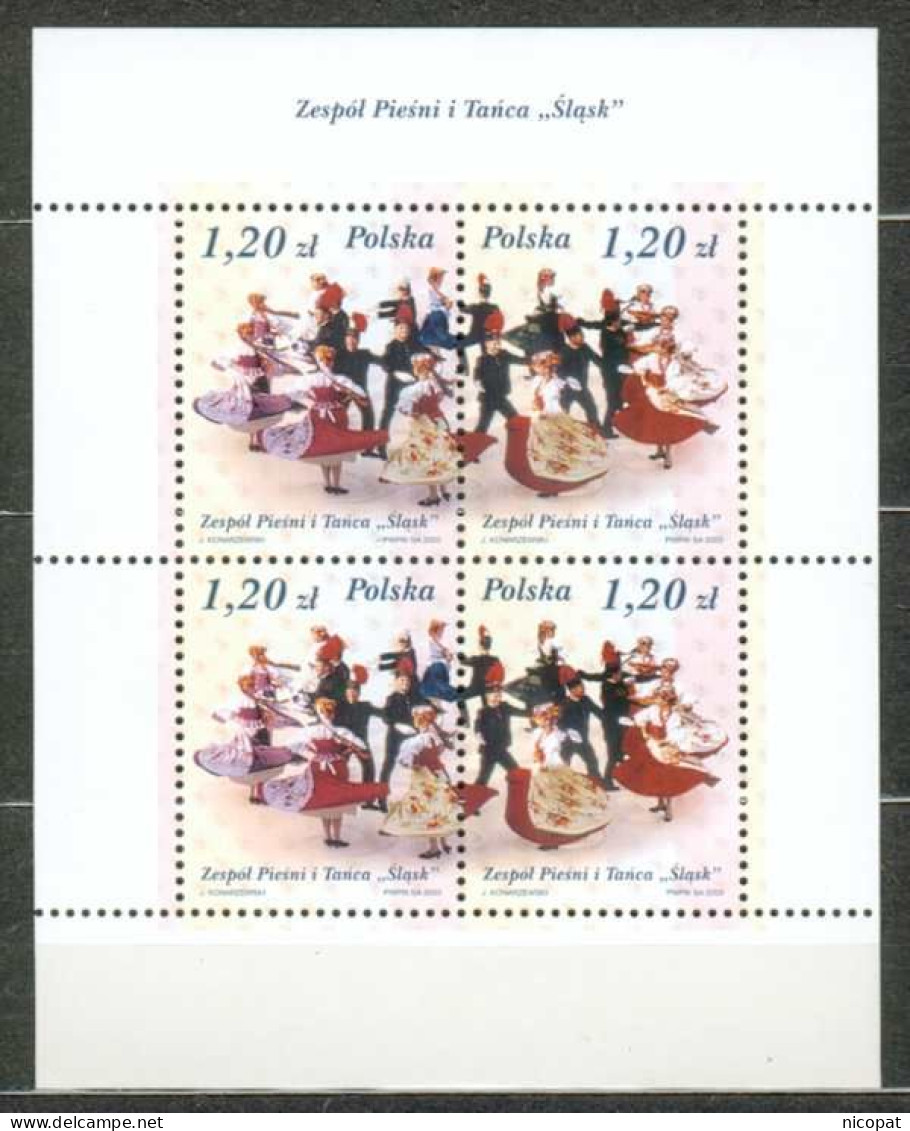 POLAND MNH ** 3827-3828 En Bloc Feuillet GROUPE DE DANSES FOLKLORIQUES SLASK. DANSE. FOLKLORE - Hojas Completas