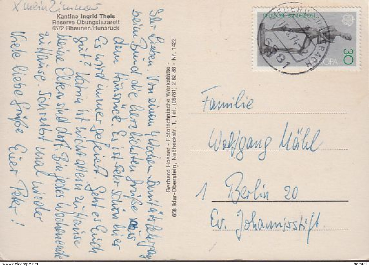 D-55624 Rhaunen - Hunsrück - Wappen - Reserve Übungslazarett - Kantine Ingrid Theis - Nice Stamp "cept 1974" - Birkenfeld (Nahe)