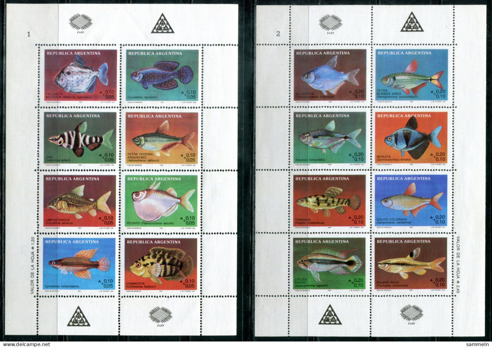 ARGENTINIEN 1871-1886 KB (2) Mnh - Fische, Fish, Poisson - ARGENTINA / ARGENTINE - Blocks & Sheetlets