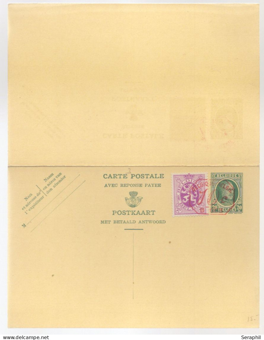 Entier Postal Type Houyoux N° 72 I - FN - 20 + 20c Vert - Avec Réponse Payée - Avec COB N°281- B003 10c   (RARE)  - Neuf - Reply Paid Cards