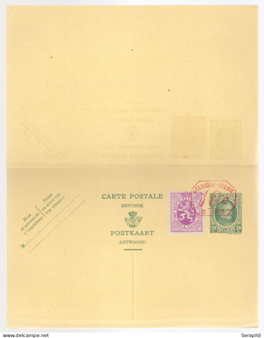 Entier Postal Type Houyoux N° 72 I - FN - 20 + 20c Vert - Avec Réponse Payée - Avec COB N°281- B003 10c   (RARE)  - Neuf - Cartes Avec Réponse Payée