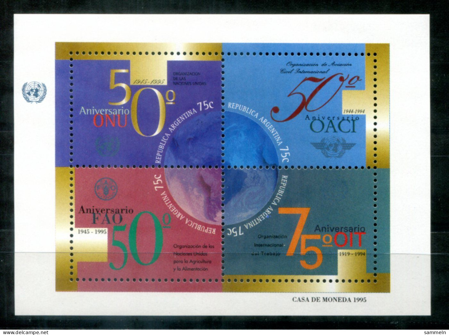 ARGENTINIEN 2268-2271 KB (1) Mnh - 50 Jahre UNO, UN 50th Anniversary, 50 Ans De L'ONU - ARGENTINA / ARGENTINE - Blocks & Kleinbögen