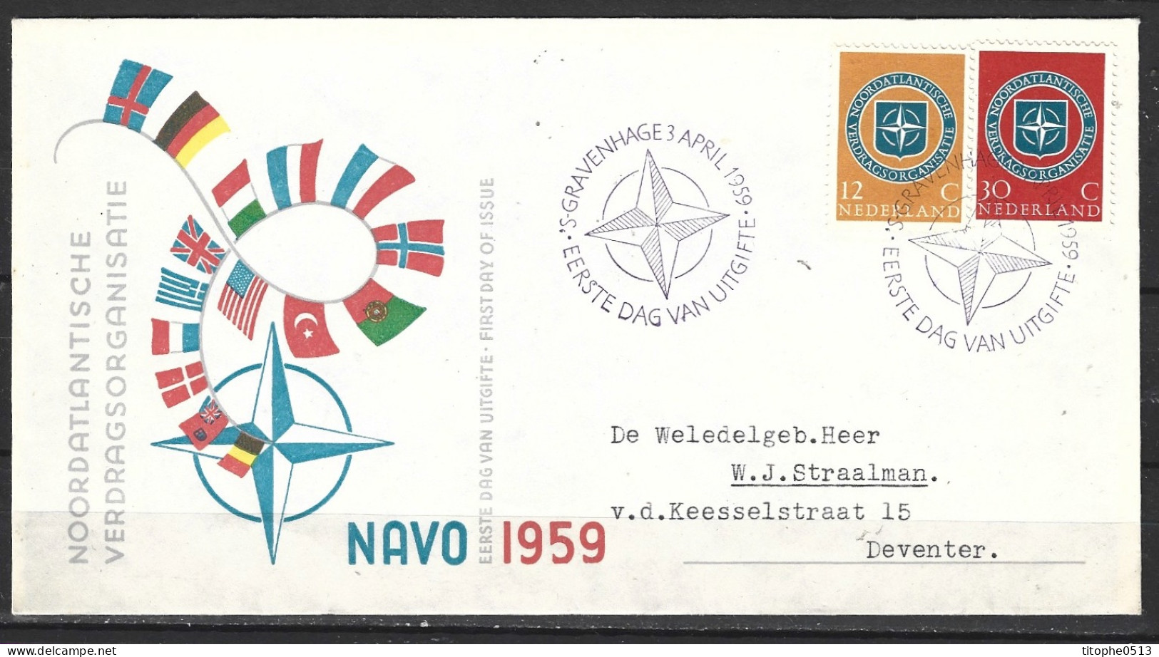 PAYS-BAS. N°701-2 Sur Enveloppe 1er Jour (FDC) De 1959. OTAN. - OTAN