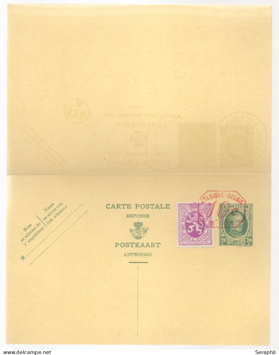 Entier Postal Type Houyoux N° 72 I - FN - 20 + 20c Vert - Avec Réponse Payée - 2x COB N°281- B003 10c   (RARE)  - 1931 - Cartes Avec Réponse Payée