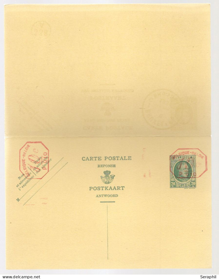 Entier Postal Type Houyoux N° 72 I - FN - 20 + 20c Vert - Avec Réponse Payée - P010 2X10c   (RARE)  - 1931 - Cartes Avec Réponse Payée