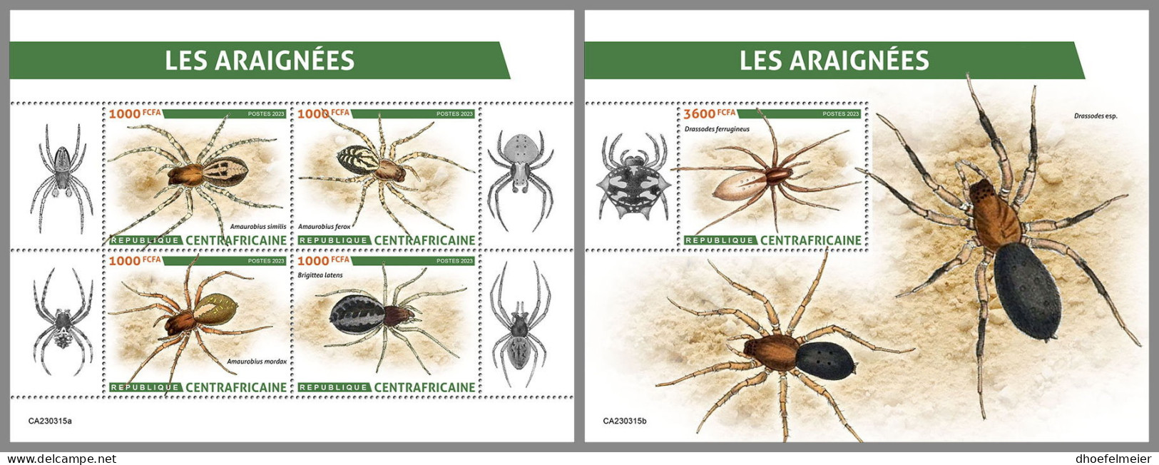 CENTRAL AFRICAN REP. 2023 MNH Spiders Spinnen Araignees M/S+S/S - OFFICIAL ISSUE - DHQ2337 - Spiders