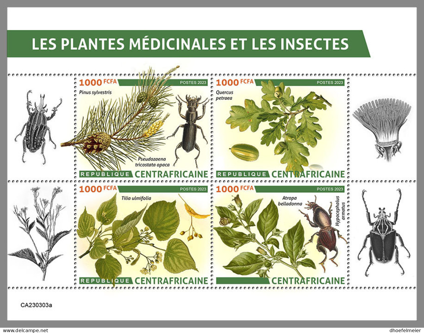 CENTRAL AFRICAN REP. 2023 MNH Medical Plants Heilpflanzen Plantes Medicinales Insects M/S - IMPERFORATED - DHQ2337 - Heilpflanzen