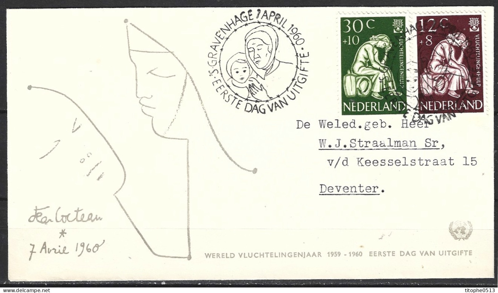 PAYS-BAS. N°717-8 Sur Enveloppe 1er Jour (FDC) De 1960. Année Mondiale Du Réfugié. - Vluchtelingen