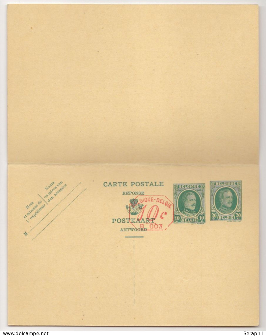 Entier Postal Type Houyoux N° 78 I - FN - 20 Et 10 + 20 Et 10c Vert  - Avec Réponse Payée - B003  10c  (RARE)  - 1931 - Cartes Avec Réponse Payée