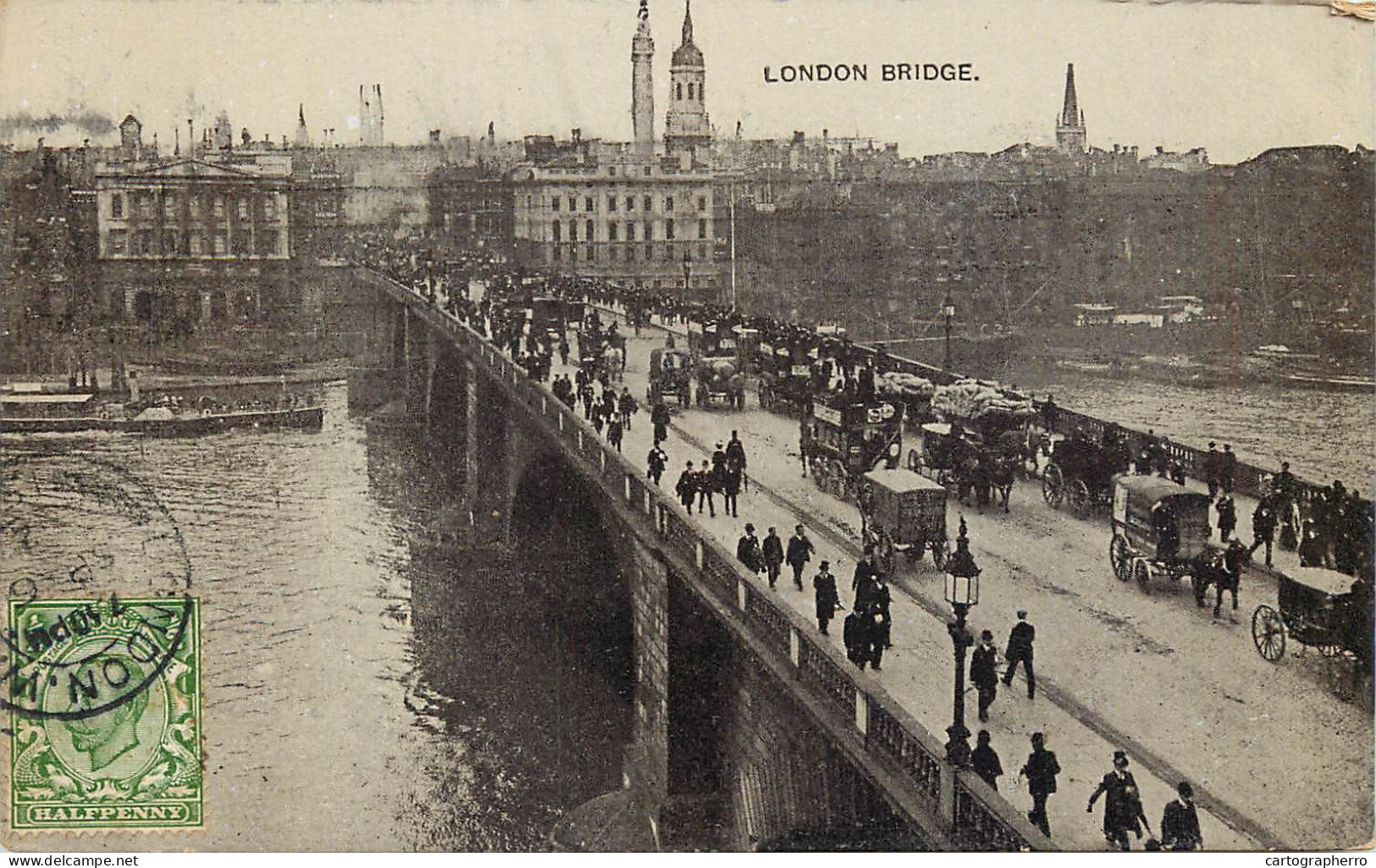 Old London Surface Transport Carriage Cart Coach London Bridge Coal Barge - Bus & Autocars