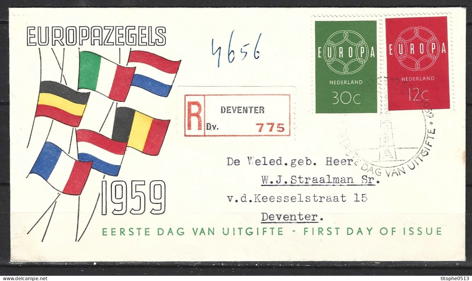 PAYS-BAS. N°708-9 Sur Enveloppe 1er Jour (FDC) De 1959. Europa'59. - 1959