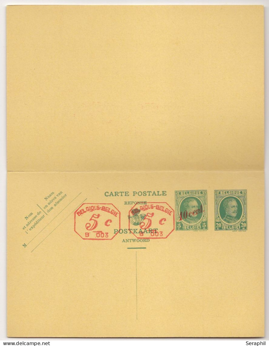 Entier Postal Type Houyoux N° 77 I - FN - 20 Et 10/5 + 20 Et 10/c Vert  - Avec Réponse Payée - B003 2x5c  (RARE)  - 1931 - Cartes Avec Réponse Payée