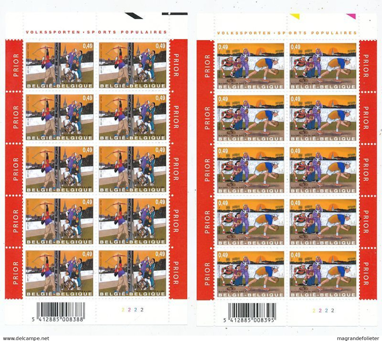 TIMBRE STAMP ZEGEL BELGIQUE  FEUILLET DE 2 X 10 3157-3158 SPORTS POPULAIRE  XX - 2011-2020