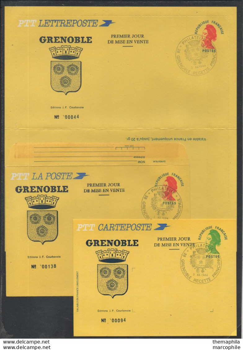 GRENOBLE - ISERE / 1984 - 3 ENTIERS POSTAUX  ILUSTRES FDC DIFFERENTS (ref 7246) - Umschläge Mit Aufdruck (vor 1995)