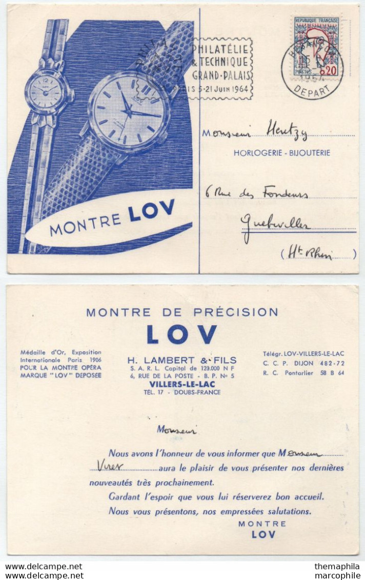 HORLOGERIE - MONTRES / 1964 "LOV" A VILLERS LE LAC - AVIS DE PASSAGE ILLUSTRE (ref 3965d) - Horloges