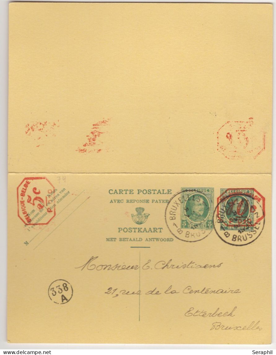 Entier Postal Type Houyoux N° 74 I - FN - 20 Et 5 + 20 Et 5 Vert - Avec Réponse Payée - P010 10c Et 5c   (RARE)  - 1931 - Tarjetas Postales Con Respuesta