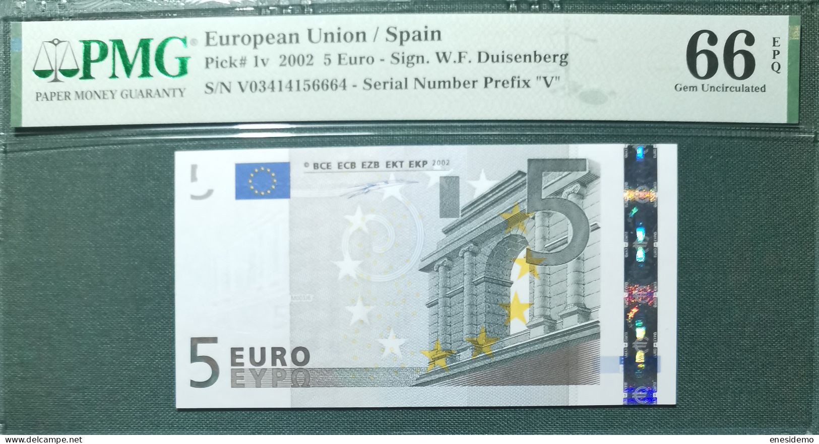 5 EURO M003J6 SPAIN 2002 SC FDS UNC. PERFECT PMG 66 EPQ - 5 Euro