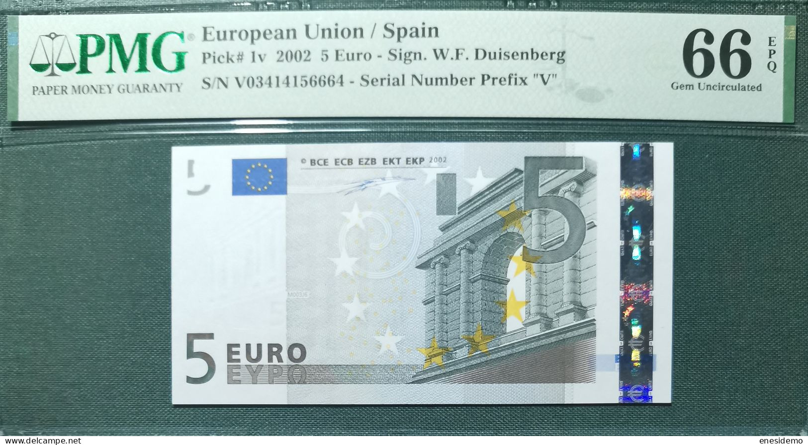 5 EURO M003J6 SPAIN 2002 SC FDS UNC. PERFECT PMG 66 EPQ - 5 Euro