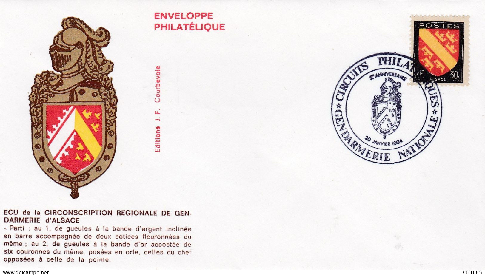 Enveloppe Gendarmerie D'Alsace  20 Janvier 1984 - Police & Gendarmerie