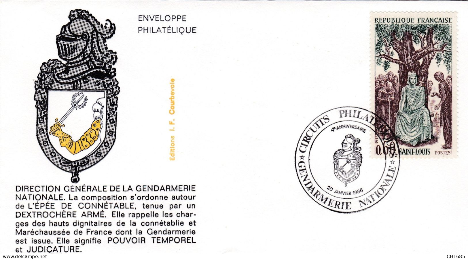 Enveloppe Direction Générale De La Gendarmerie Nationale 20 Janvier 1986 - Police & Gendarmerie